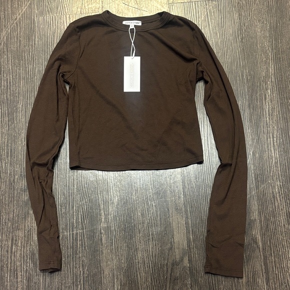Cotton Citizen Brown Verona  Fitted Crop Shirt - Picture 1 of 5